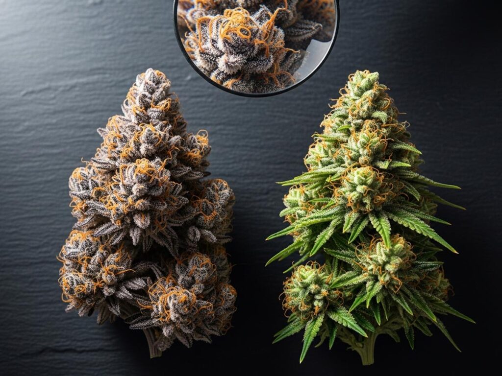 Two different cannabis strains being compared