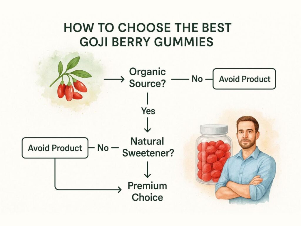 Infographic decision tree for choosing goji berry gummies
