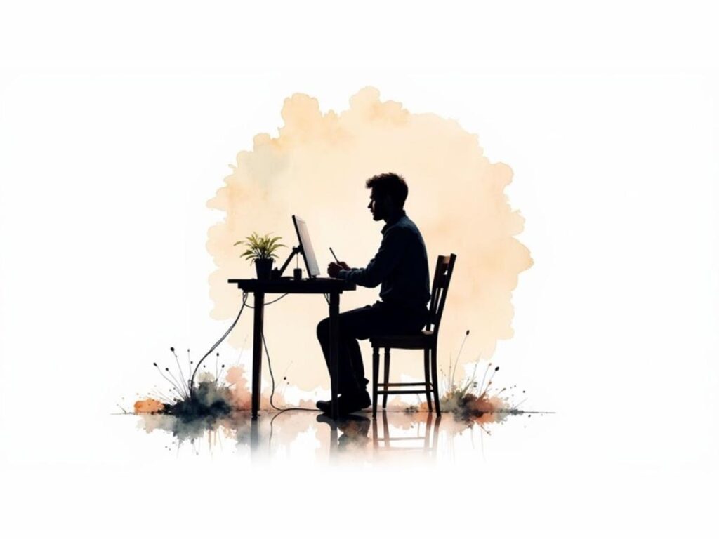 Person feeling calm and focused while working on a creative project.