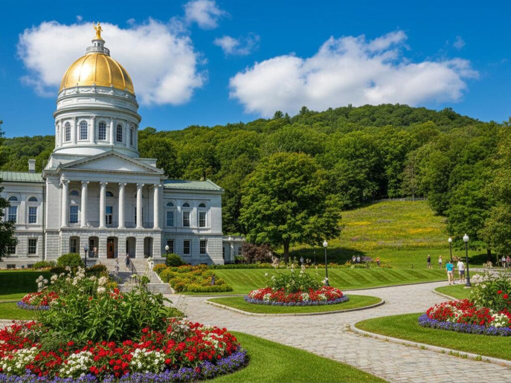 Vermont State House against a green hillside
